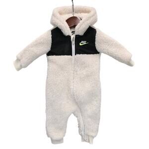 Nike Baby Hooded Teddy Sherpa Coverall Sz 6M Cozy Unisex One Piece Neutral